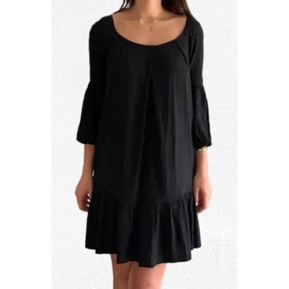 Diane von Furstenberg Drop Waist Shift Dress Womens 4 Black Ruffle Hem Cocktail